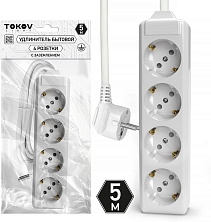 Удлинитель 4х5м с заземл. 10А 3х1.5 TOKOV LIGHT TKL-C01-BU4-5-1.5-Z