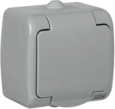 Розетка 1-м ОП Aquatic РСш12-2-А 16А IP54 с заземл. с крышкой сер. IEK ERA12-K03-16-54