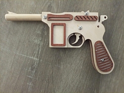 Игрушка пистолет "Маузер" резинкострел 4 заряда (фанера) распродажа