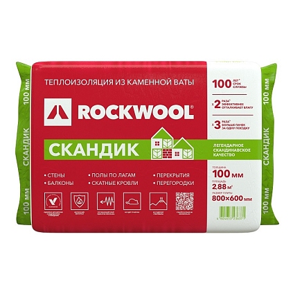 Утеплитель РОКВУЛ Лайт Баттс СКАНДИК 100*600*800 6 плит (2,88м2, 0,288м3) - №1