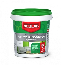 Акриловая супербелая краска "Для стен и потолков" Neolab 1,3кг