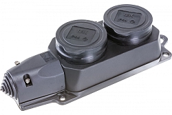 Розетка (колодка) 2-м Омега РБ32-1-0м IP44 с защ. крышкой каучук IEK PKR62-016-2-K02